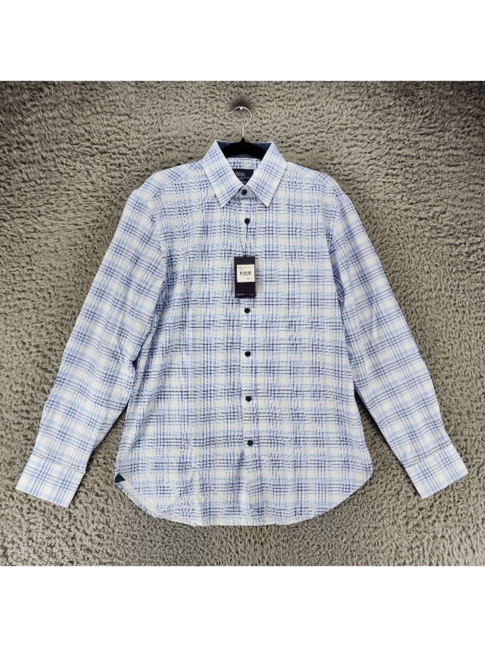 WRK Shirt Mens 15.5  Blue Plaid Long Sleeve Button Up Regular Fit  *NWT*
